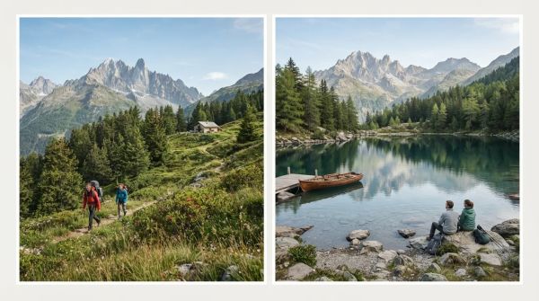 Baignade en famille au lac de montagne de Tignes